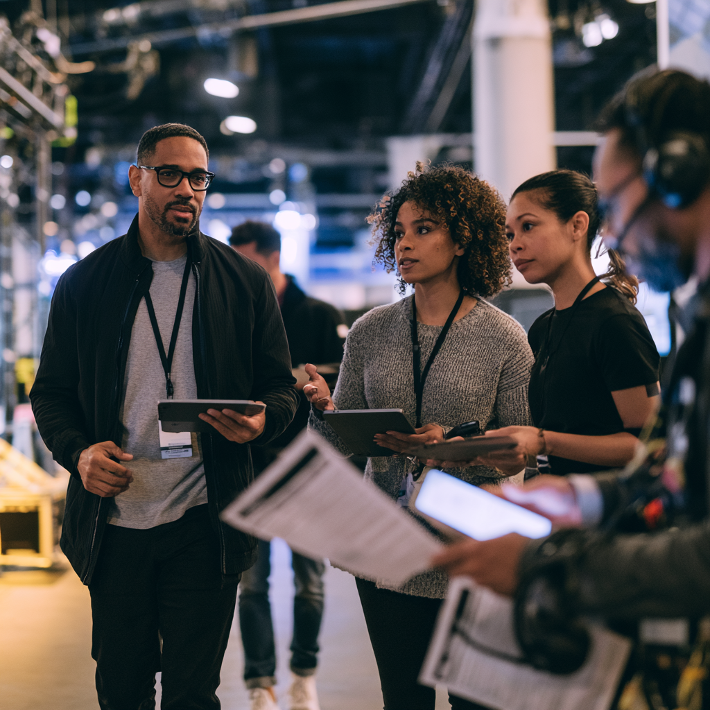 An experiential production team at work on site.