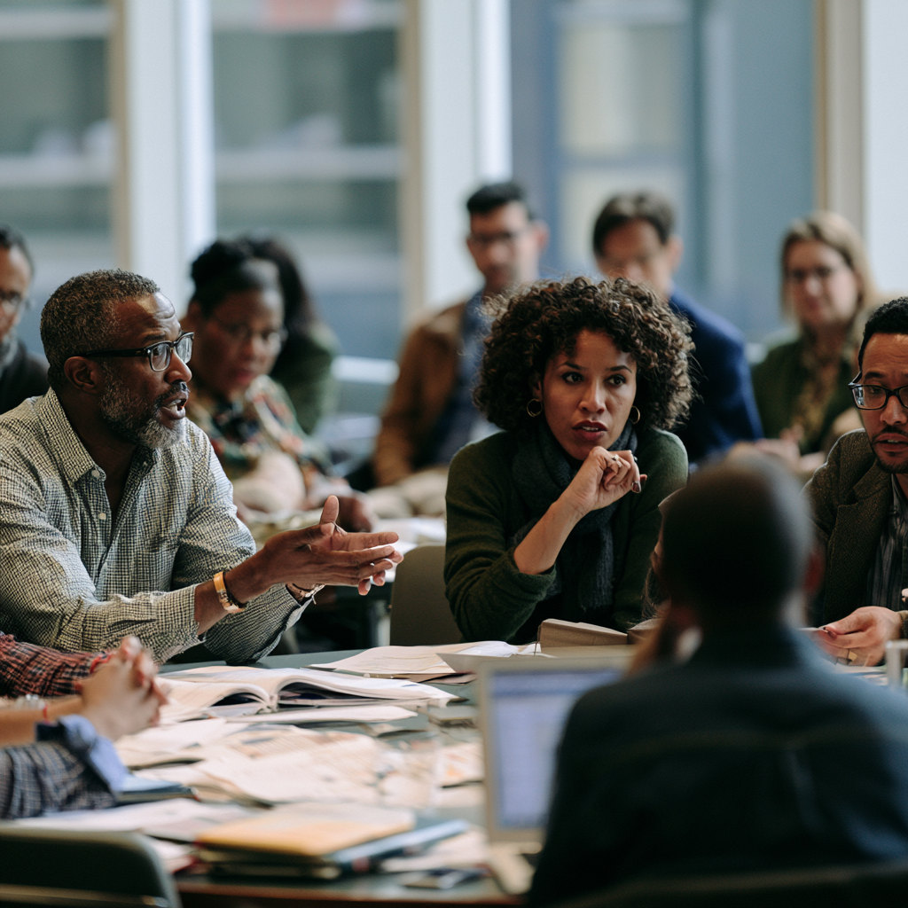 A nonprofit team working through a decision together.